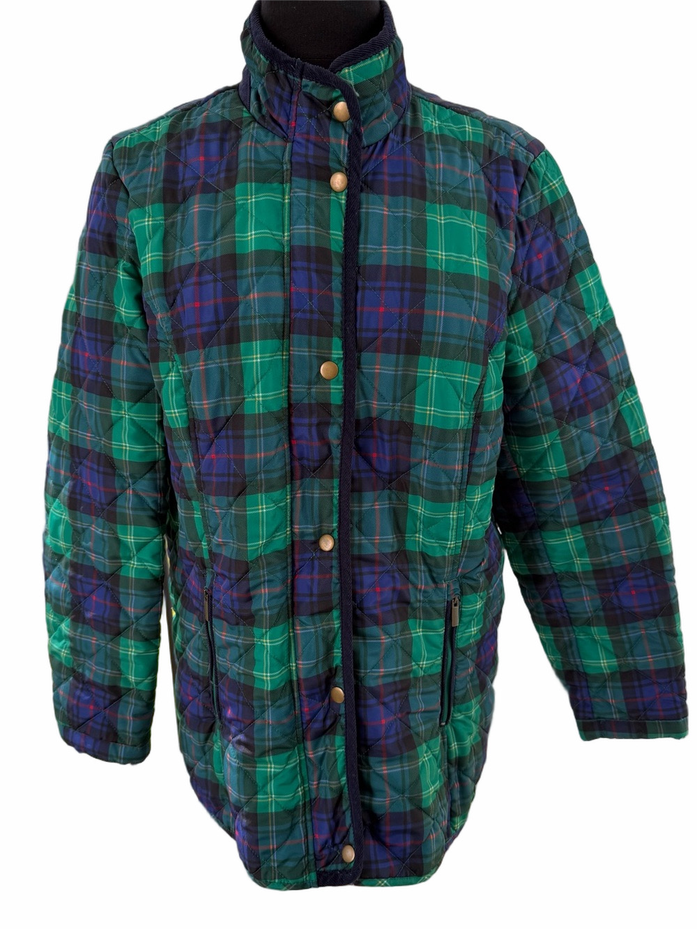 Appleseed's Lightweight Plaid Quilted Puffer Jacket Snap Front Pockets Large